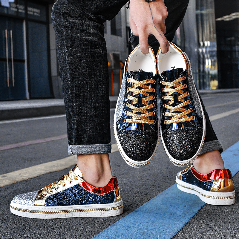 High-quality Couples Sequined Trend Color Matching Low Skateboard Sneakers Man Comfortable Soft Shiny Shoes For Men