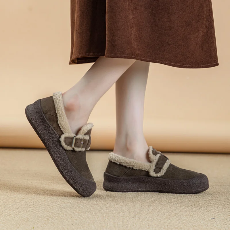 AIYUQI Women Sneakers Winter Velvet Genuine Leather Beanie Shoes Women Flat Large Size Women Casual Shoes