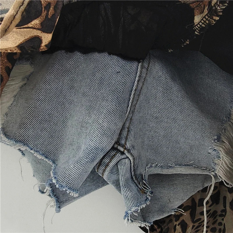 DEAT denim patchwork womens irregular sprint 2024 summer chiffon mini sprint womens trend 33A1587 241202