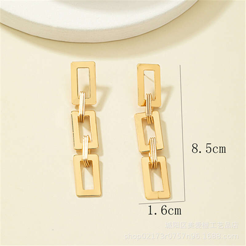 Rectangular Collar Long Style Japanese and Korean Simple Fashion Personality Trendy Face Show Thin Earrings