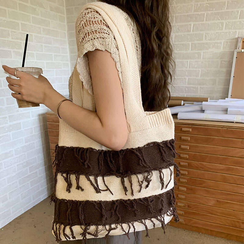 New Retro Knitted Woven Tassel Fashion, Women's High-End Sense, Shoulder Bag, Handbag, Shopping Bags B1
