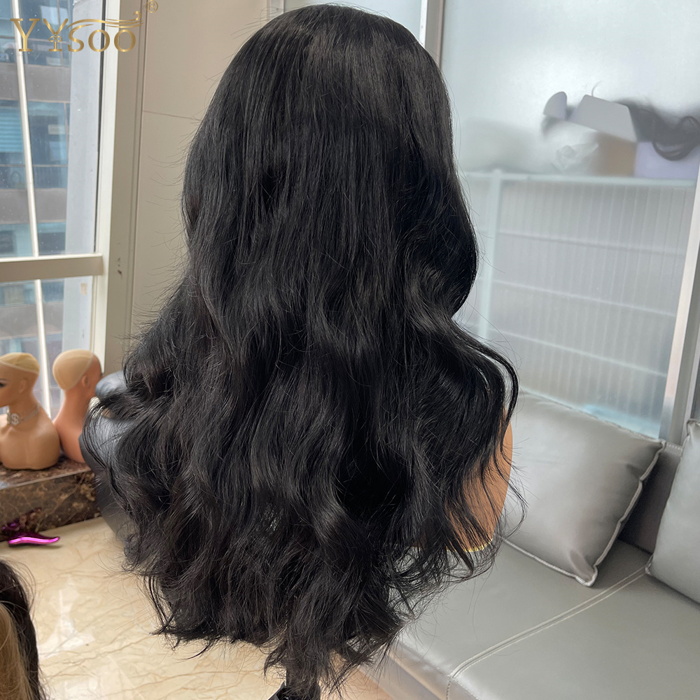 Women's 13X6 Long Black Wavy Futura Synthetic Lace Front 6 Inch Deep Part Glueless Half Hand Tied High Temperature Wig