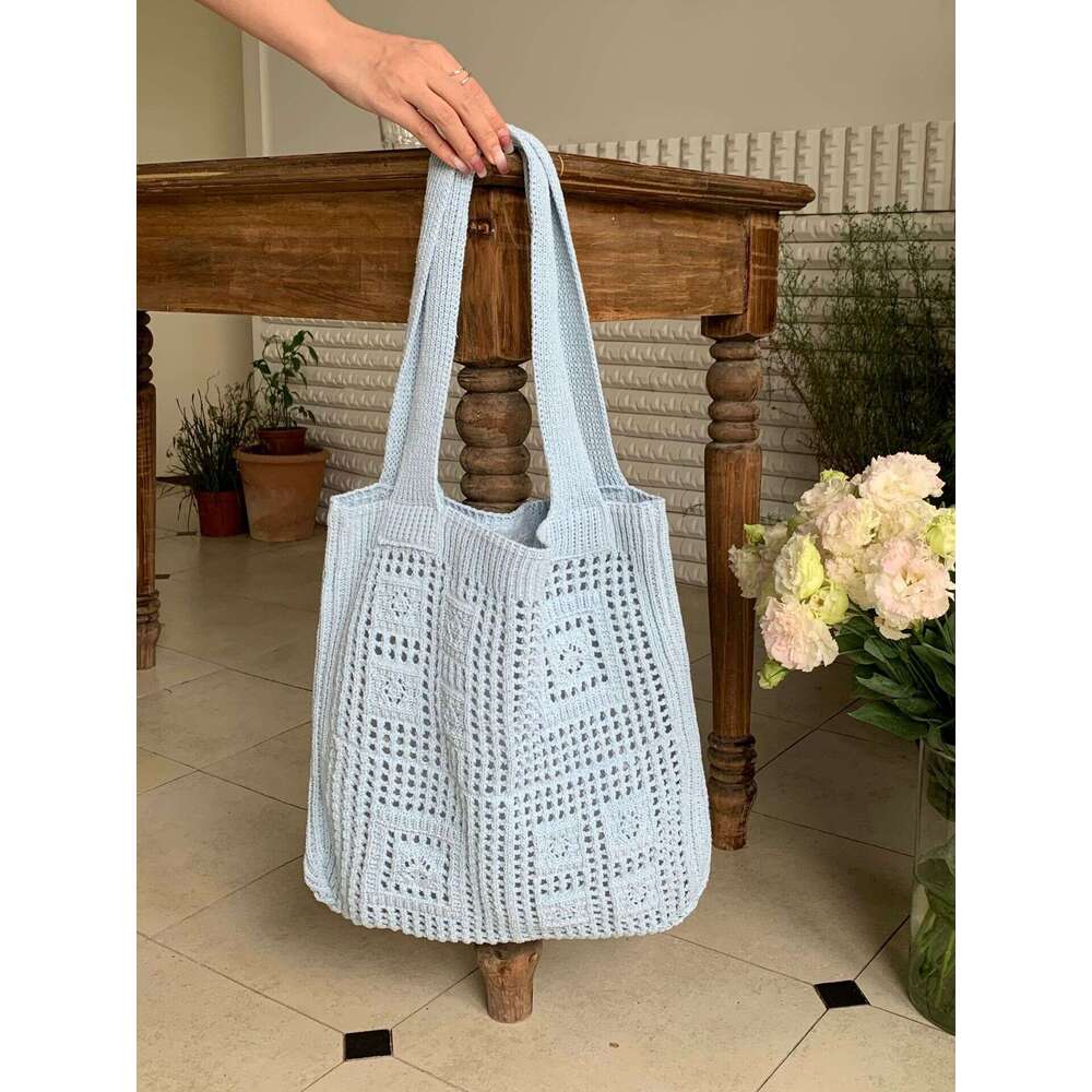 New Retro Mesh Hollow Handmade Knitted Shoulder Woolen Handbag Shopping Bag Women's Bags B1
