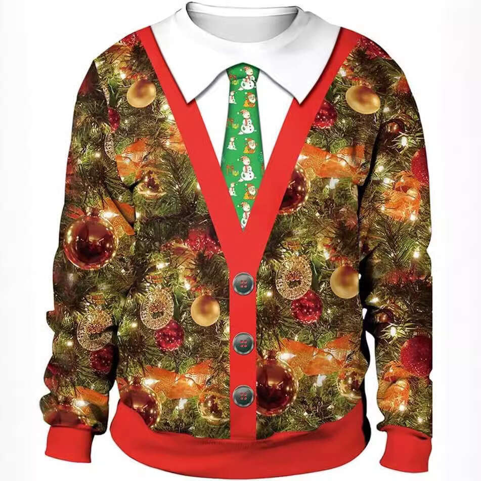 2024 new plus size themed 3D printed funny round neck casual hoodie for Christmas in Europe and America loose fit