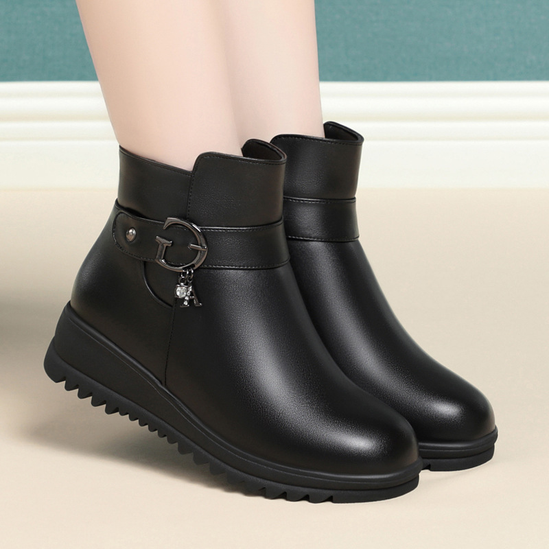 Snow AIYUQI 2024 Winter New Warm Wedges Women's Ankle Large Size Non-slip Mother Shoes Boots 750b