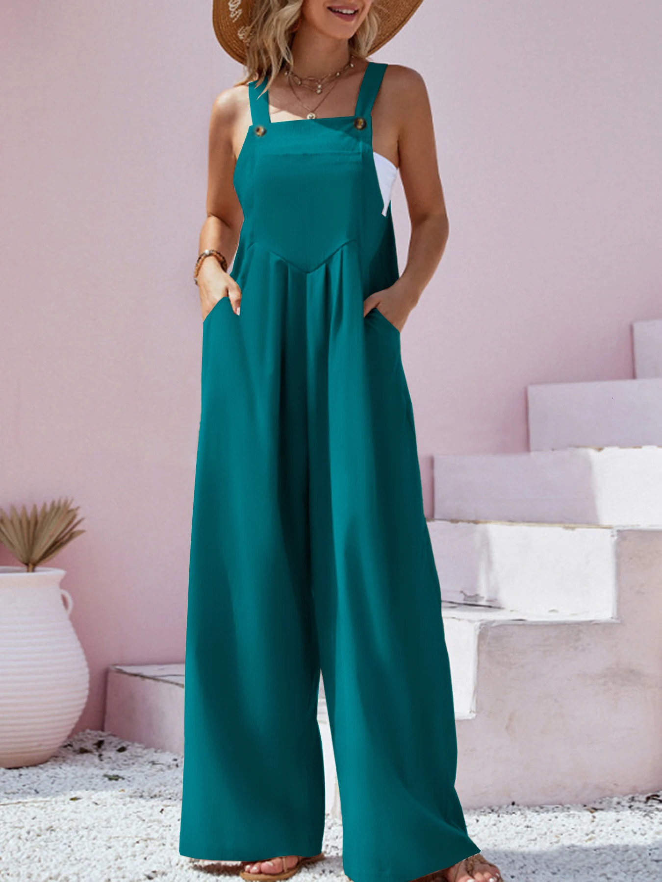 2023 SpringSummer Ethnic Style Fashion Solid Color Wide Leg Jumpsuit Quick Sale Tongfa European and American Womens Cross 241120