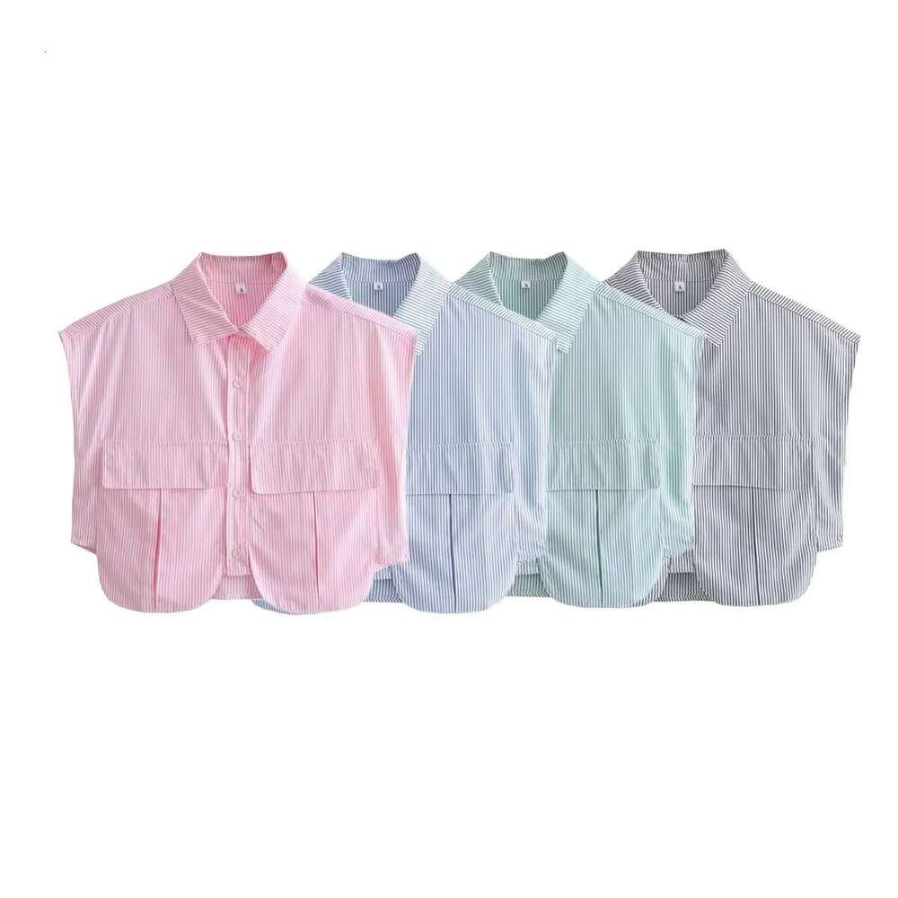 9-color y2k women's large pocket splicing irregular cardigan polo collar shirt top a19683 2024 new casual versatile fashion clothing