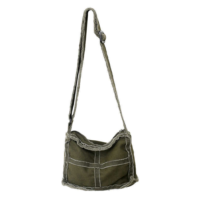 Canvas bag new ins frayed lazy style shoulder bag crossbody bag women's bag simple 241202