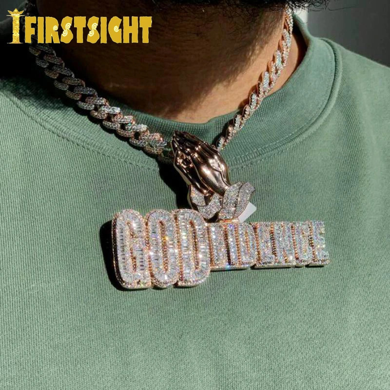 Iced Out Pendants Necklaces Bling Cubic Zirconia CZ Letter God Fidence Charm For Men Women Hip Hop Jewelry 241120