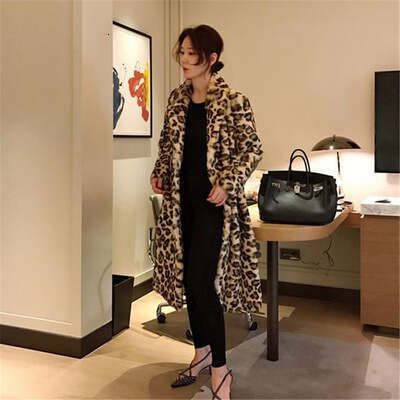 Classic leopard print fur coat, star style mid length jacket, plush windbreaker, 2024 temperament versatile new trend clothing ins