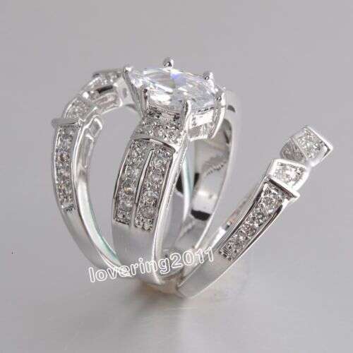 14KT White Gold Filled Marquise Topaz 3-Piece Wedding Band Set for Women - 8ct Topaz, Prong Setting, Sizes 6-10 dh5727163