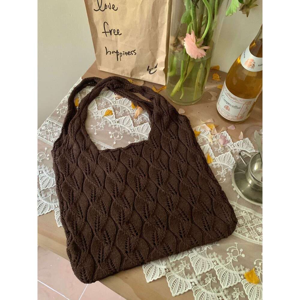 Knitted Woven Large Capacity Tote Crossbody Underarm Bag, Bags, Retro Hollowed Out Women's Shoulder Bag B1