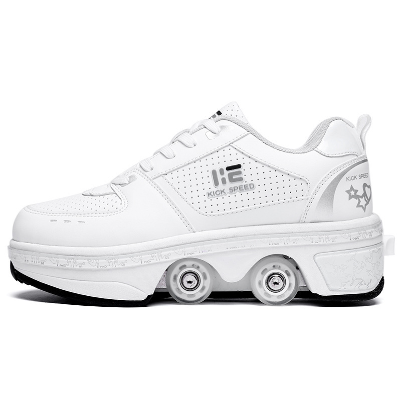 Deform Wheel Double Row Sneakers 4 Wheels Breathable Skates Shoes Walking Invisible Pulley Deformation Roller