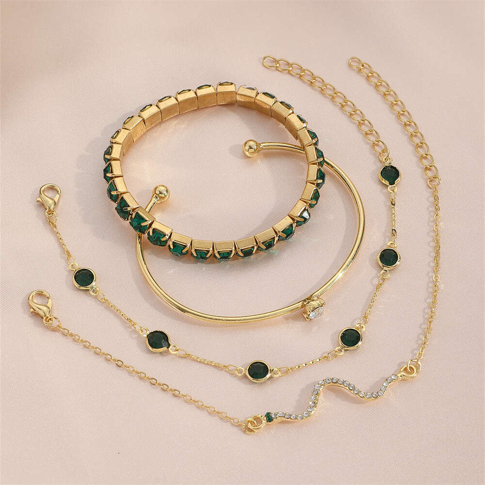 Fashionable Green Grandmother Elastic Women's 4-piece Set High Grade Spirit Snake Bracelet Metal Handmade