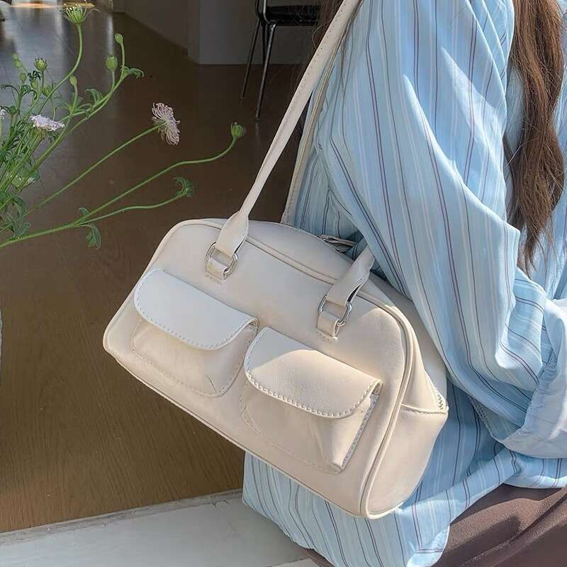 Korean Women's Retro Single Shoulder Hand-Held Armpit Oil Wax Leather Bag, Double Bag Casual