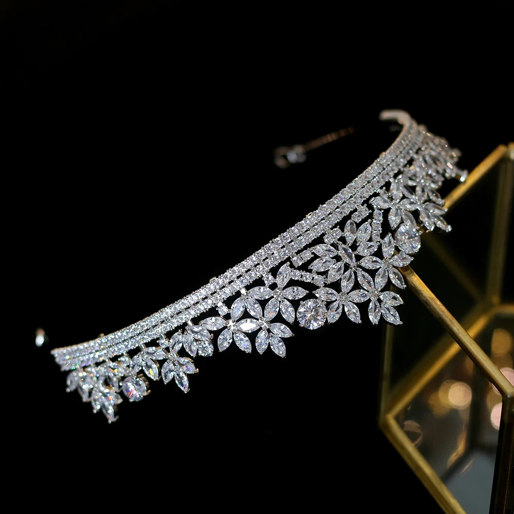 Cubic Zirconia Silver Color and Gold Bridal Crown CZ Diadem Princess Tiaras Birthday Party Headpiece Wedding Hair Accessories 241202