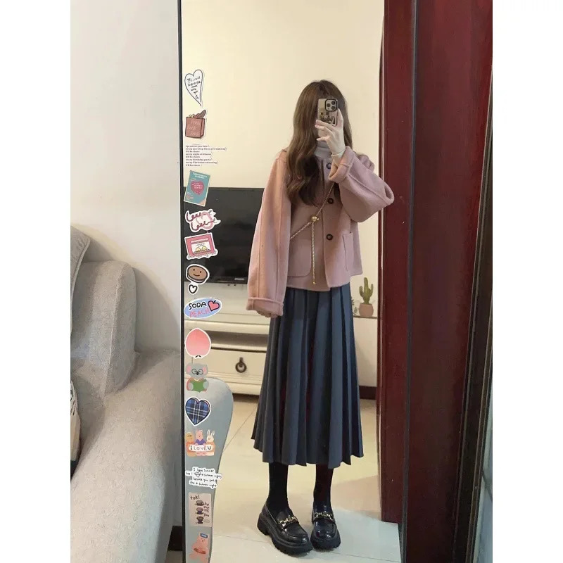 Korean Style Short Thickened Woolen Suit Jacket For Women Fashionable Autumn Winter Arrival Small Size Elegant Coat 241121