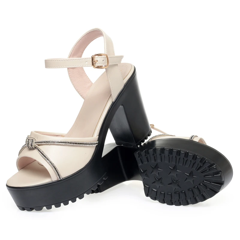 AIYUQI Women Sandals High Heels Genuine Leather Fashion Women Sandals Large Size Rhinestone Summer Sandals Women