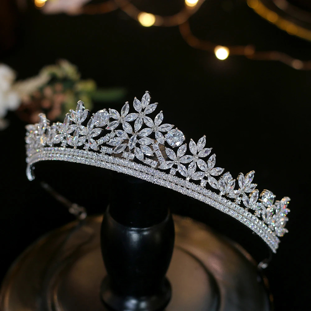 Cubic Zirconia Silver Color and Gold Bridal Crown CZ Diadem Princess Tiaras Birthday Party Headpiece Wedding Hair Accessories 241202