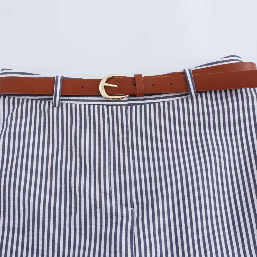 Summer European American Women's Street with Belt and Striped Skirts W025 1053 2024 New Casual Fashion Trendy Clothing