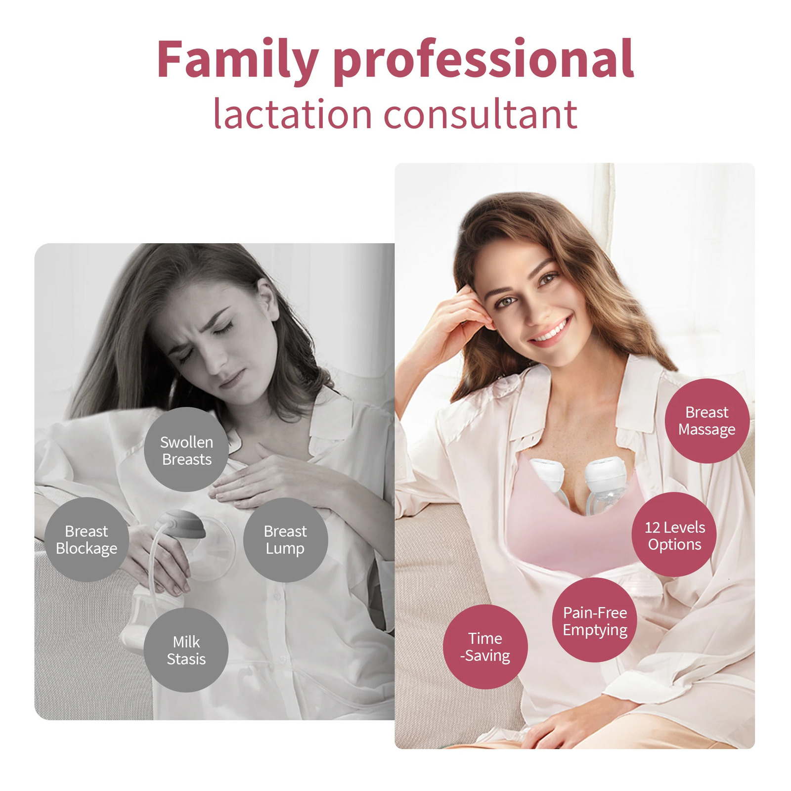 Breastpumps Sleeveless wearable Breast pump of Baby Mouth with double sealed flange 3 modes and 12 levels electric Breast pump 241202 S241252