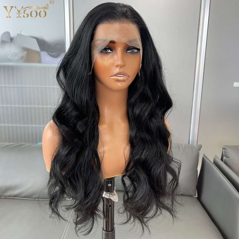 Women's 13X6 Long Black Wavy Futura Synthetic Lace Front 6 Inch Deep Part Glueless Half Hand Tied High Temperature Wig