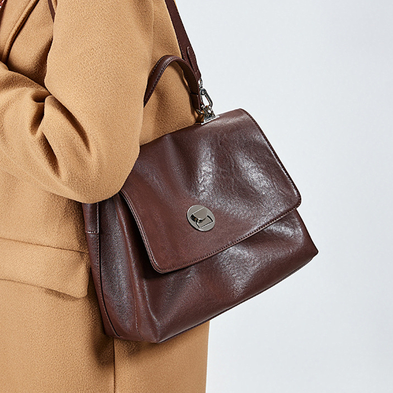 Toptrends Cowhide Genuine Leather Large Shoulder Bags For Women 2025 Designer Messenger Satchel Tote Ladies Handbags