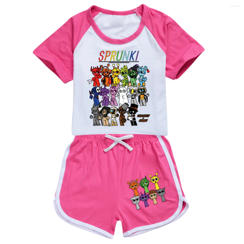 Clothing Sets Funny Sprunki Graphic T Shirt Kids Cartoon Printed T-shirt Shorts 2pcs Set Toddler Girls Sportsuits Boys Streetwear3999