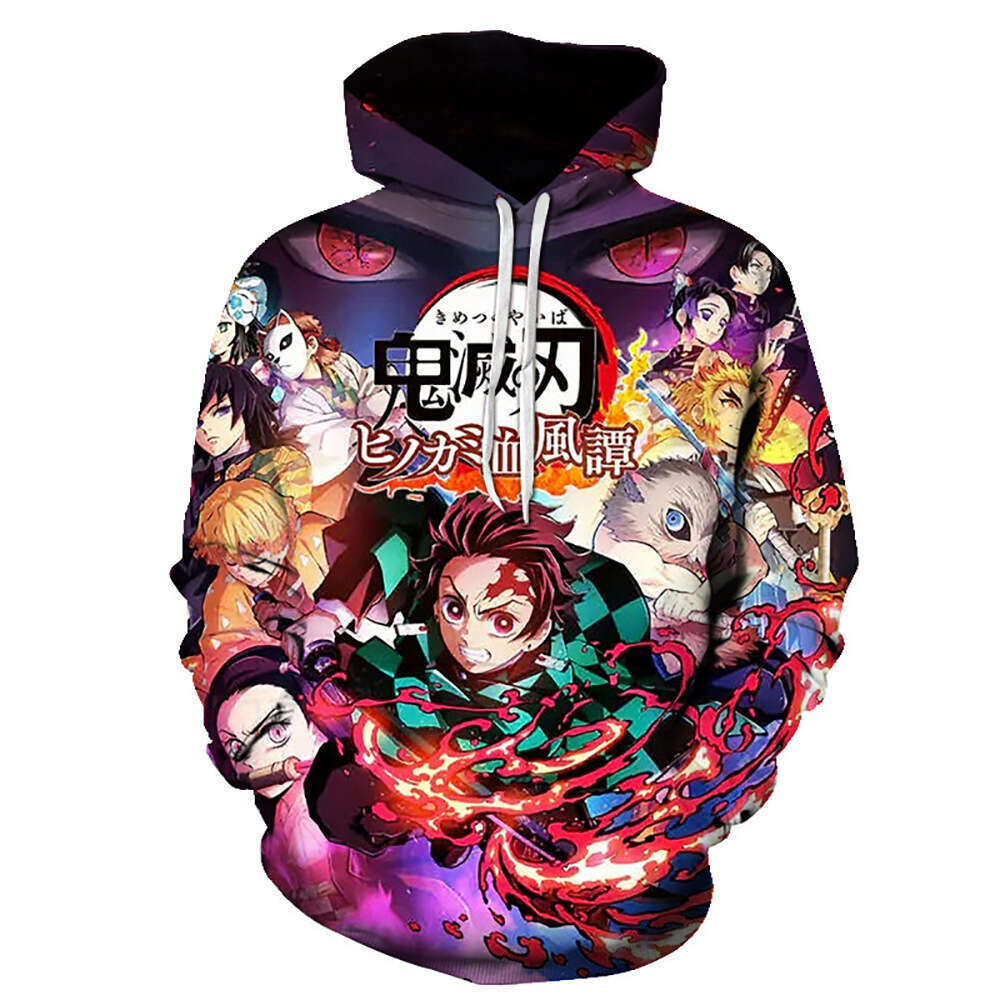 2024 Japanese Anime Demon Slayer 3D Digital Printed Casual Loose Hoodie