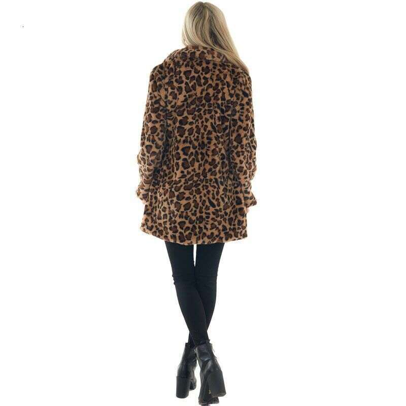 European American autumn and winter leopard print women's fashion imitation with pockets loose fur coat 2024 new style temperament chic elegant c