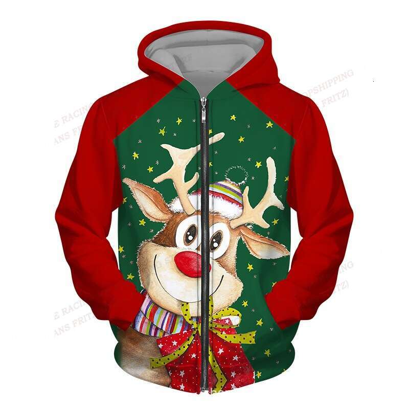 3D hoodie, New Year, men's and women's zipper hoodie set, sports shirt, Christmas party jacket