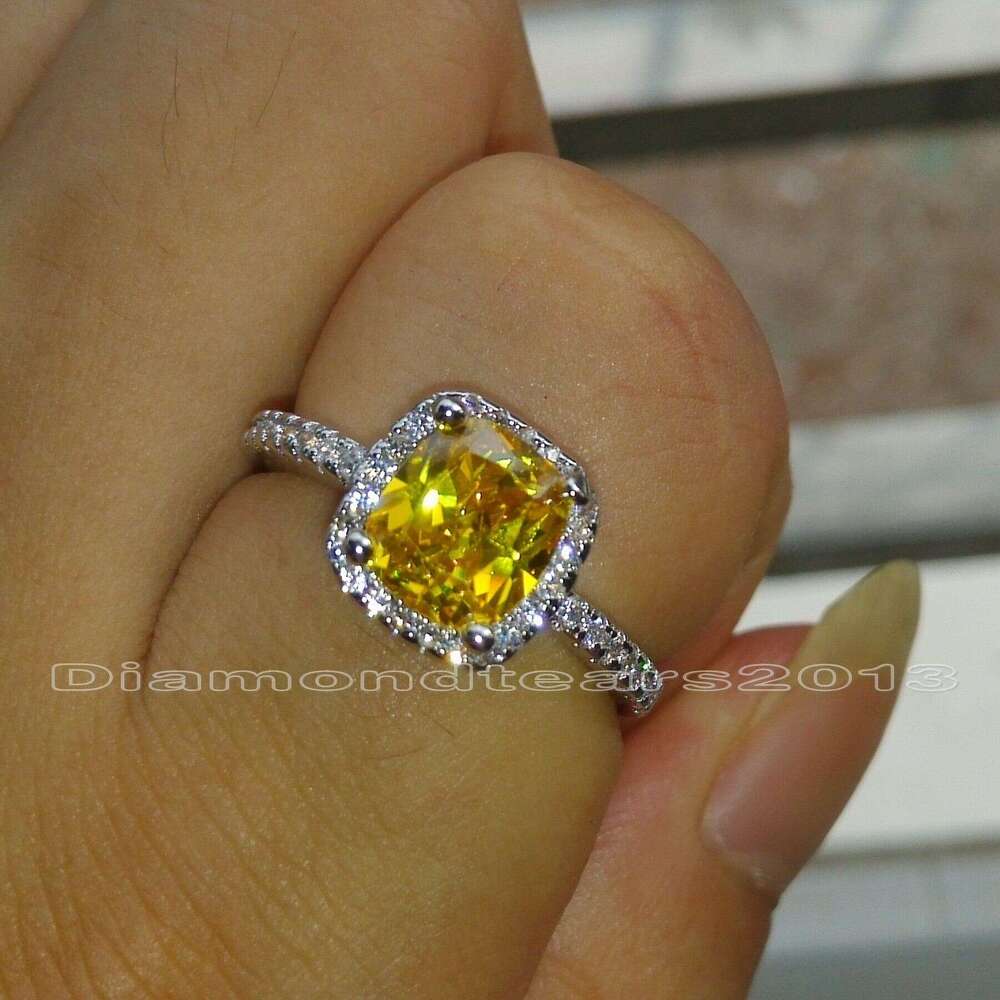 Sterg Sier Filled Yellow Princess Cut Topaz Gemstone Band Ring for Women, Sizes 5-10 dh5727163