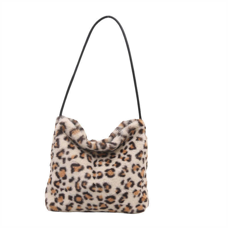 Trendy Plush Leopard Pattern Women's Bag Personalized Versatile Single Shoulder Mother and Child Bag Lazy Style Plush Underarm Bag Trendy 241202