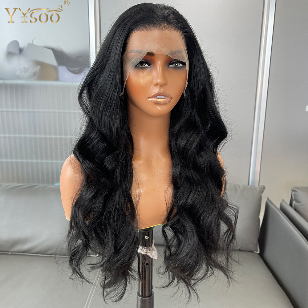 Women's 13X6 Long Black Wavy Futura Synthetic Lace Front 6 Inch Deep Part Glueless Half Hand Tied High Temperature Wig