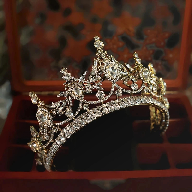 Baroque Bronze Gold Color Crystal Geometric Bridal Tiaras Crowns Headdress Rhinestone Pageant Diadema Wedding Hair Accessories 241202