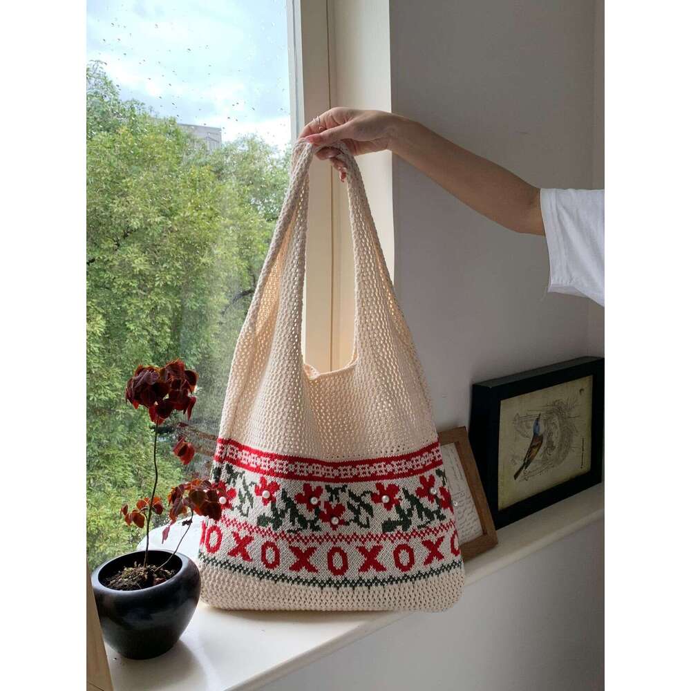 Vintage Knitted Woven Tote Premium Exquisite Women's Shoulder Large Capacity Handbag Bag B1
