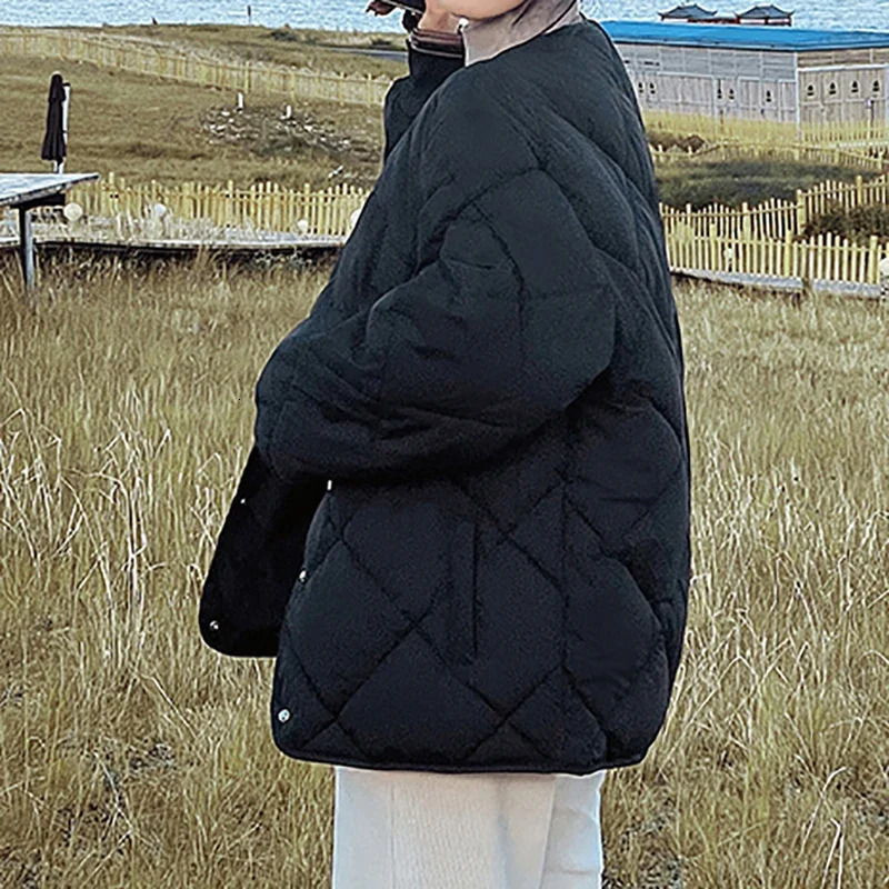 HELIAR Women Thicken Long Sleeve Office Cottonpadded Jacket Warm Lambswool Solid Button Fall Winter Casual Parkas 241120