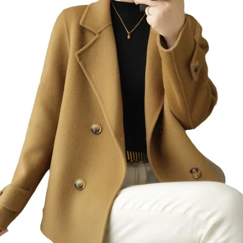Thickened Fleece Woolen Coat For Women Autumn Winter Loose Fit Reverse Season Suit Collar Wool Blend Outerwear 241121