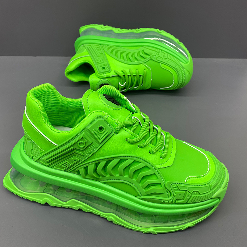 Sneakers Chunky Men Fashion Casual Microfiber Leather Mesh Breathable Height Increased Flat Platform Air Cushion Running Shoes 6004 b0ea