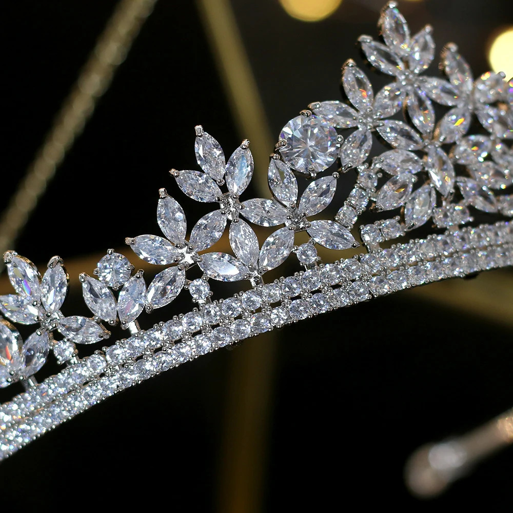 Cubic Zirconia Silver Color and Gold Bridal Crown CZ Diadem Princess Tiaras Birthday Party Headpiece Wedding Hair Accessories 241202