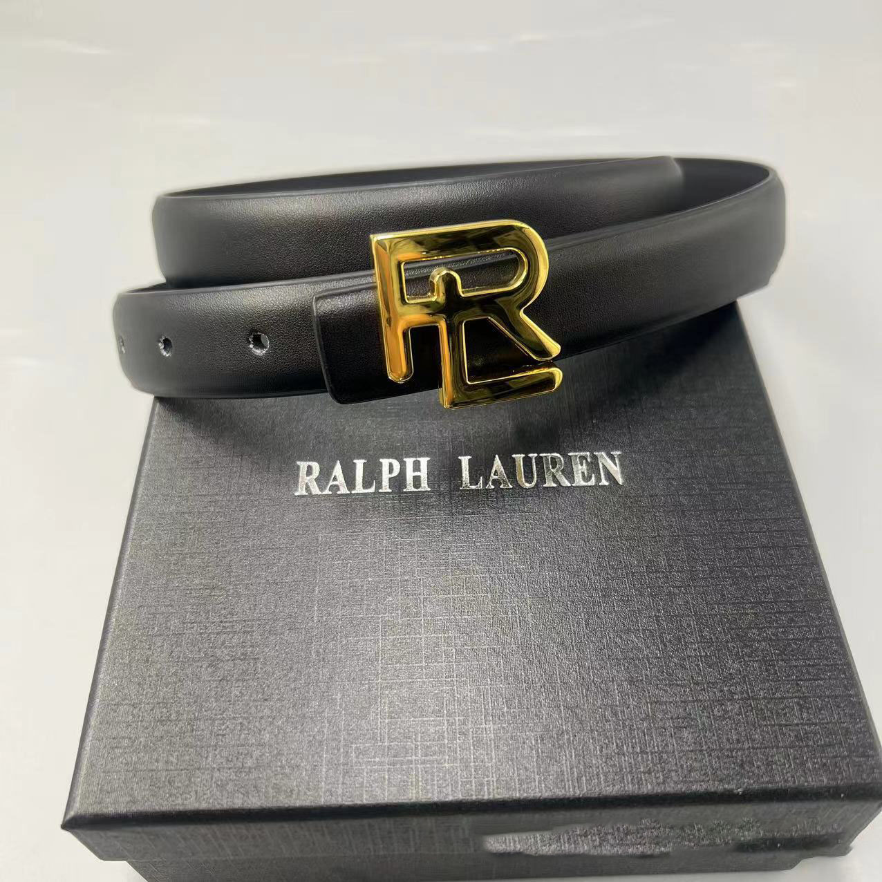 Women's genuine leather belt French luxury RL letter belt gold/silver belt buckle high-grade letter smooth buckle belt with box