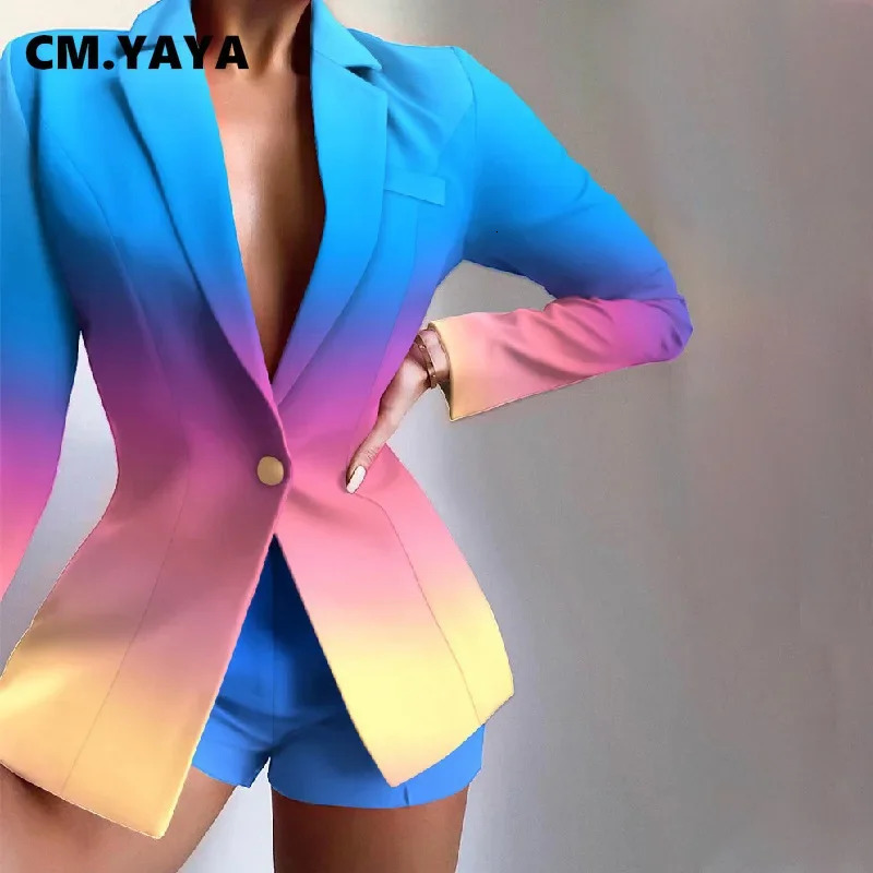 CM. YAYA Womens Elegant Jacket Top and Shorts Set Match Two Piece Set Office Women INS Leopard Chian Tie Dye Set 241130