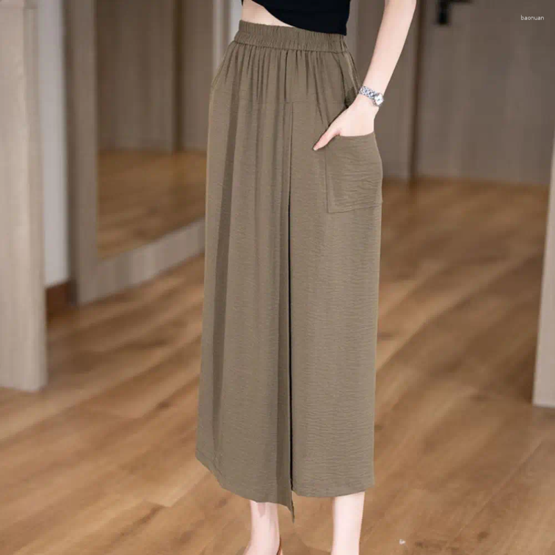 Womens Pants Summer Thin Loose High Waist Slit Casual Skirts Wide Leg