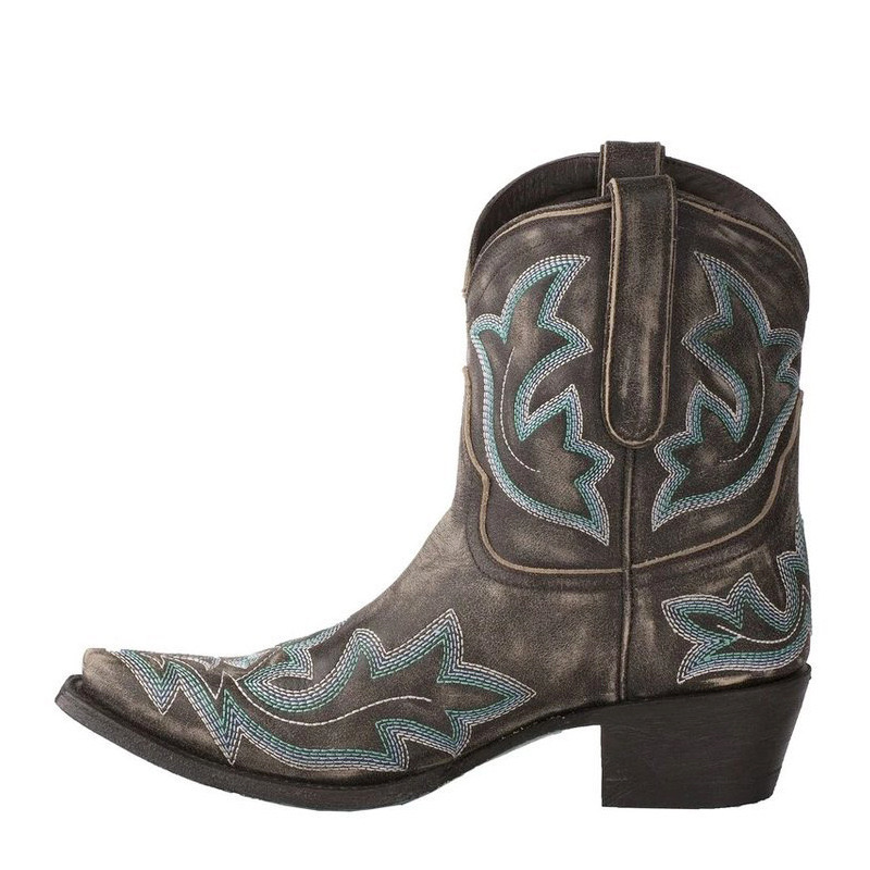 Boots Autumn Winter Casual Western Cowboy Ankle Women Leather Cowgirl Short Cossac Pointed Thick High Heel Shoes Large Size 43 220914