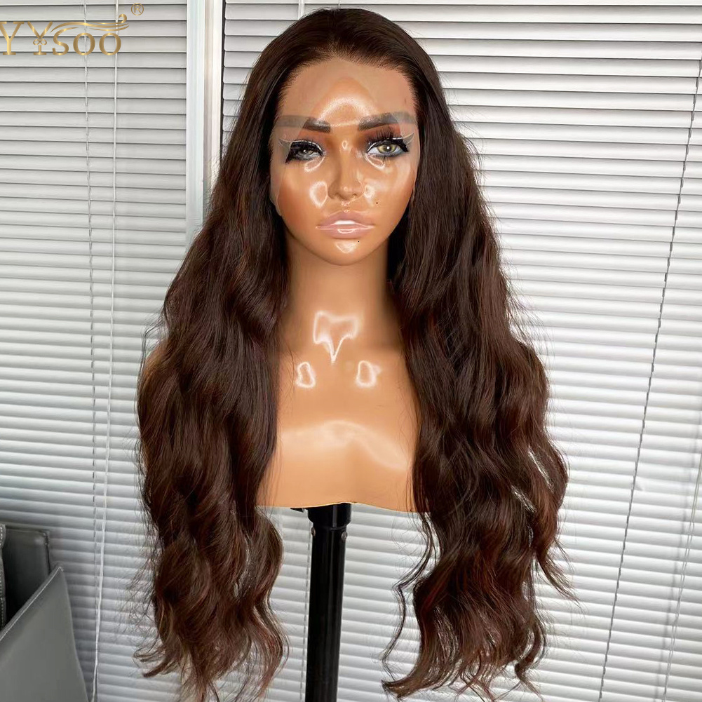 Yysoo Long Water Wave Highlights 13X4 Futura Synthetic Hair Lace Front Wigs For Black Women Pre Plucked Haire Glueless Wig