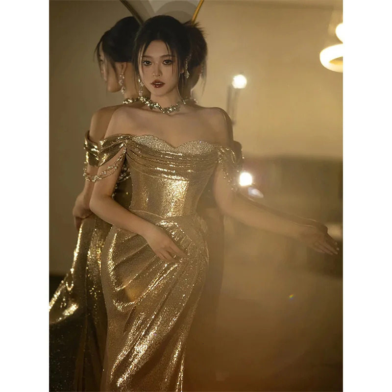 Elegant Backless Maxi Dress for Women Gown Summer Golden Womens Sequined Sleeveless Club Party Dress Vestido Evening Dresses 241202