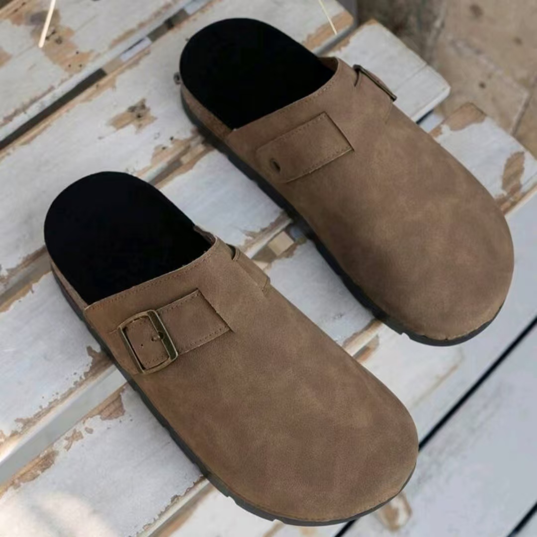 Designer Genuine Leather Sandals Platform Slides Taupe Clogs Flip Flop Summer Slippers Mules Cork Suede Flat Soft Fluffy buckle women men beach sandal outdoor shoes