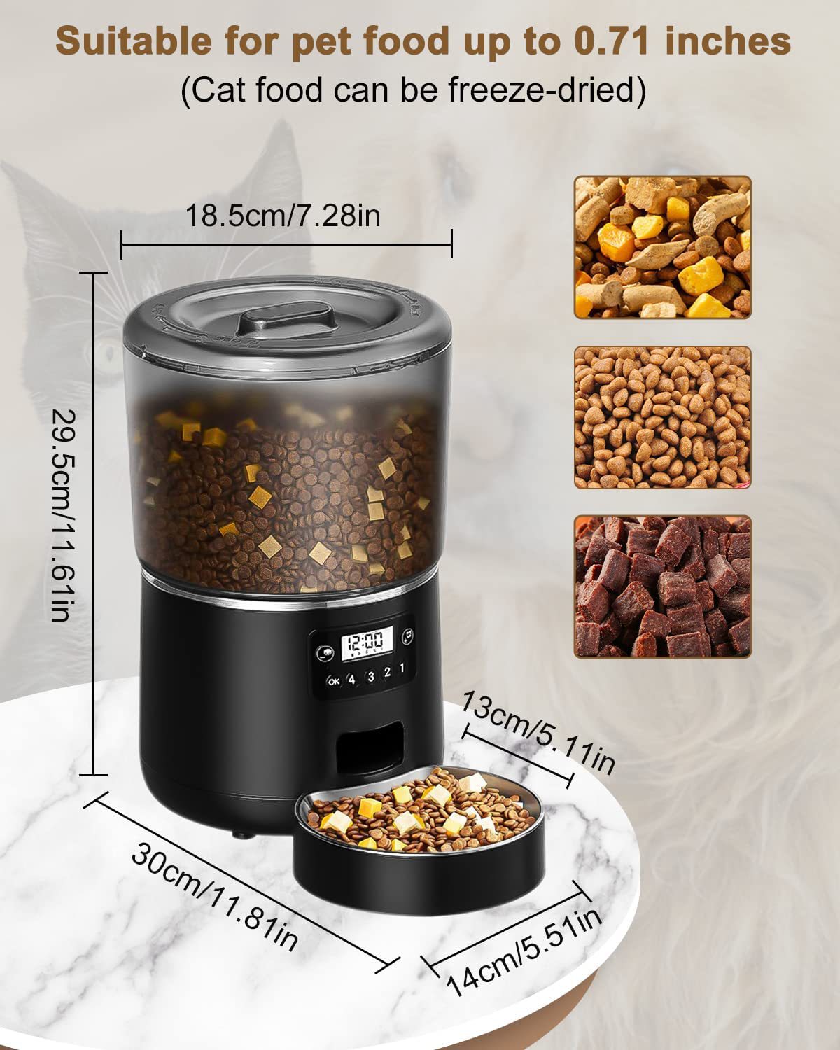 4L Smart Pet Feeder Wifi Control Timed Wet Dry Food Dispenser Separation Design Stainless Steel Bowl