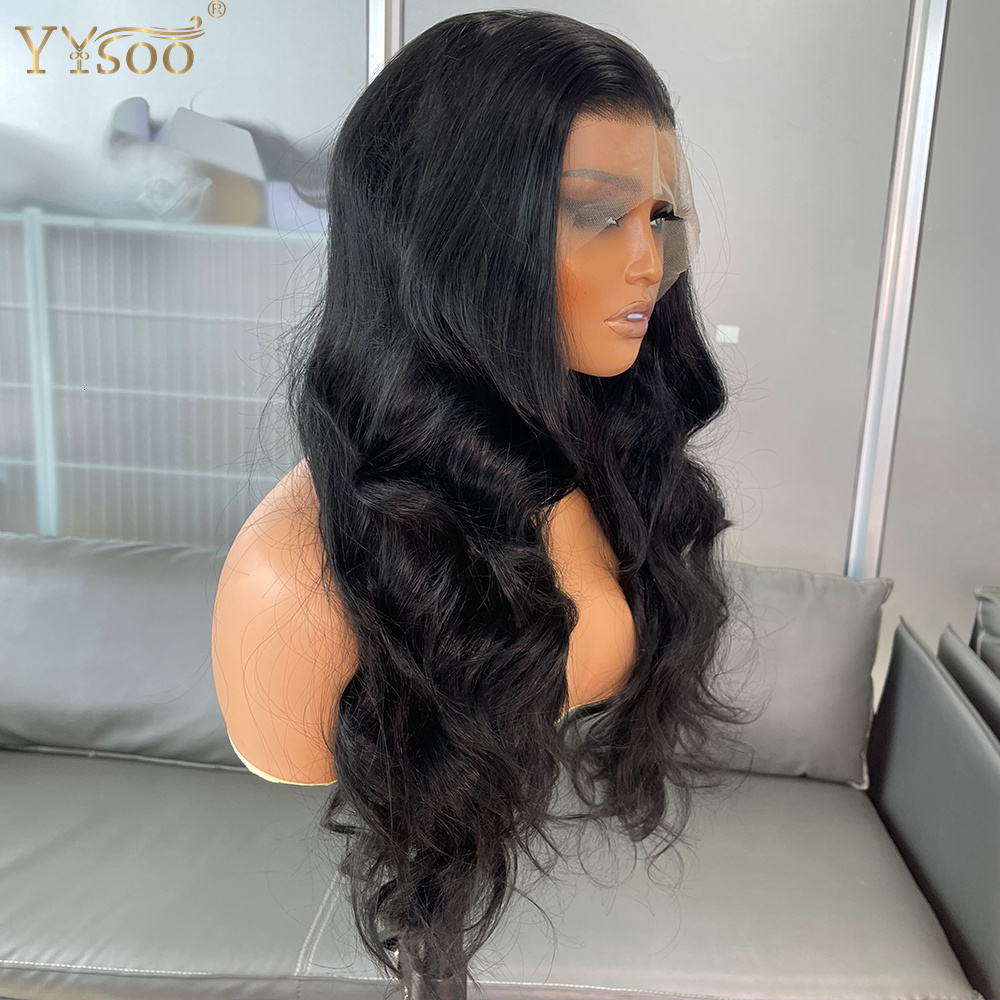 Women's 13X6 Long Black Wavy Futura Synthetic Lace Front 6 Inch Deep Part Glueless Half Hand Tied High Temperature Wig