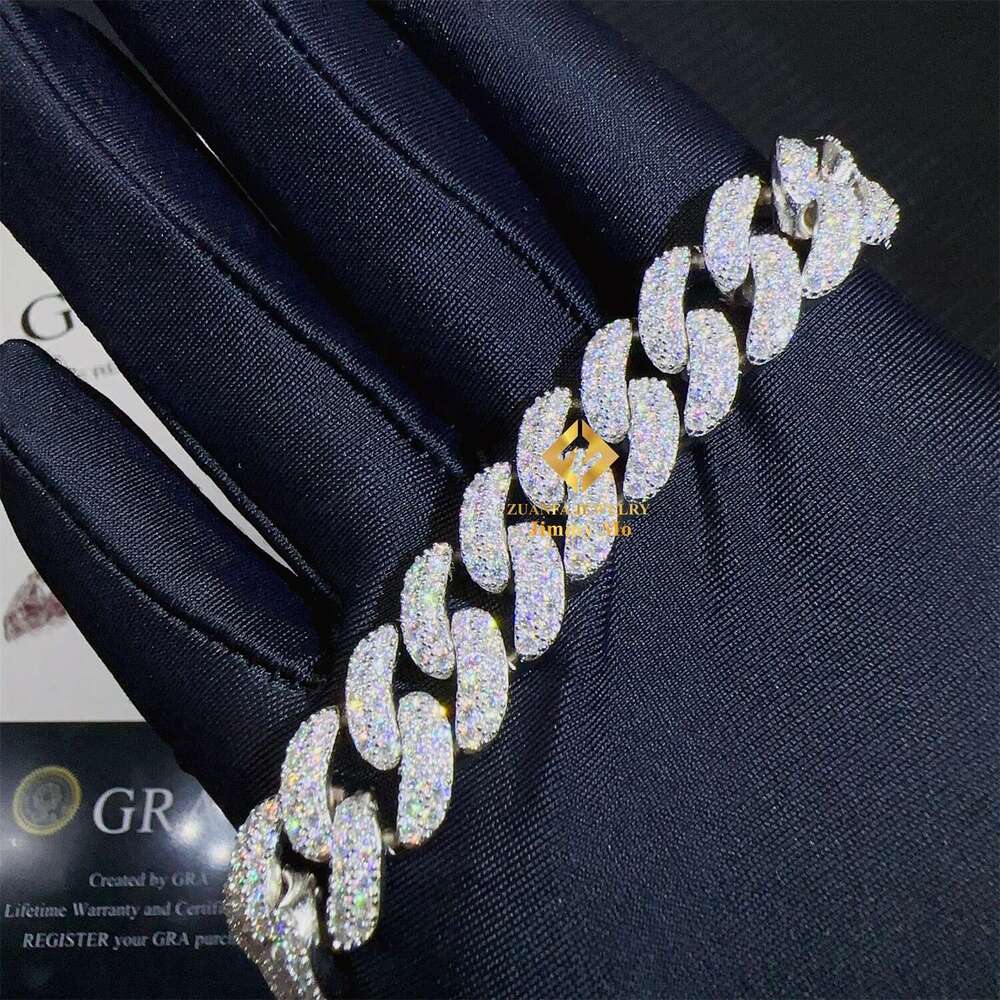 Wholesale Price 13Mm Two Rows Sterg Sier White Gold Plated Moisssanite Stone Iced Out Hip Hop Cuban K Bracelet